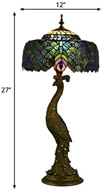 LITFAD 1 Head Peacock Desk Light Brass Hand-Crafted Glass Task Light Stained Glass Shade Bedside Table Lamp for Reading Room Office Bedroom