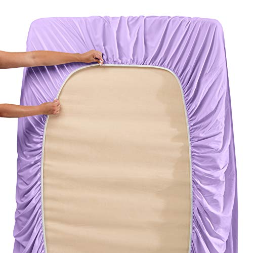 Image of Hearth & Harbor Extra Deep Pocket 5-Piece Bed Sheets Set - Super Deep Fitted Sheet 18 - 24 inces Depth, Fits High Profile Mattresses with Toppers, Split King, Lavender