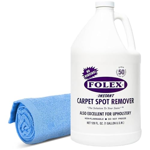 FOLEX Instant Carpet Spot Remover 128 oz - Powerful Stain Remover for Carpets, Upholstery & Rugs - Eliminates Pet Stains, Grease, Red Wine, Food, Makeup & More - With Reusable Cleaning Cloth - 1 Pack