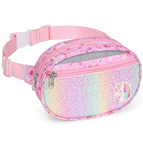 Brainybees Belt Bags Kids Fanny Pack Cute Belt Bag for Girls Crossbody Purse Personalized Waist Packs 5 Year Old Girl Gifts (Pink Unicorn)