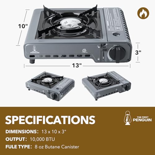 The First Penguin Portable Camping Stove - with Carrying Case 10,000 BTU Great for Emergency Preparedness Kit, High Power Butane Stove, Perfect for Camping, Hiking and Emergency-Grey - Image 3