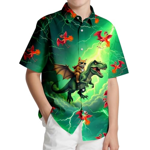 Boys Hawaiian Shirt 3D Print Beach Button Down Short Sleeve Kids Summer Hawaii Shirts for Boy 7-14T