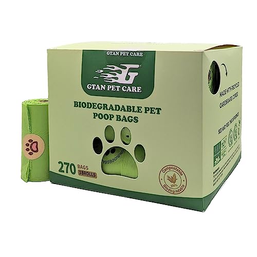 GTAN PET CARE, Compostable Dog Poo Bags with Dispenser, 270 Bags (UK Brand)