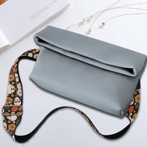 Image of Coldinair Skull Luggage Strap Replacement Wide Bag Strap,Hippie Flower Guitar Strap for Purses Crossbody, Easy to Install Purse Making Supplies