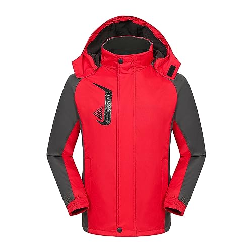 Giacca da sci da donna calda invernale cappotto da neve giacca a vento da montagna giacca impermeabile con cappuccio giacca da calcio da donna, Rosso, XL