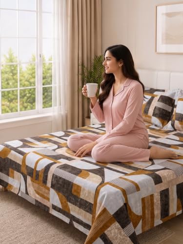 Image of Mafatlal 130 GSM Pearl Designer Double Bed Sheet Set with 2 Pillow Covers | 90 x 100 Inches | Everyday Comfort | Gentle on Skin, Vibrant Prints, Low Maintenance, Premium Finish | Charcoal Multi