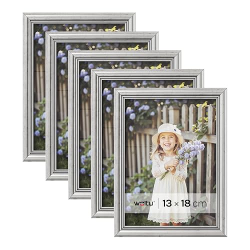 WOLTU Bilderrahmen 13x18cm 5er Set Fotorahmen Holzrahmen mit Passepartout,...