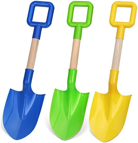 Amarlozn 16" Beach Sand Shovels Toys for Kids, Gardening Scoop Tool Kits, Sturdy Long Wooden Spade for Sand Snow Digging, Summer Winter Backyard Equipment (3PCS)
