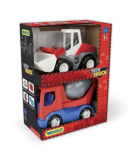 Wader 35374 - Tech Truck Spielset Betonmischer mit Trommel und Radlader mit Frontschaufel, stabile Stahlachsen, ca. 26 x… – Bild 2
