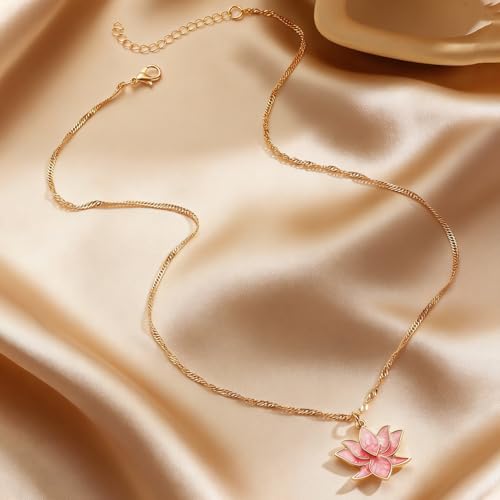 Image of Dainty Lotus Flower Pendant Necklace for Women Elegant Summer Flower Choker Fashion Outifts