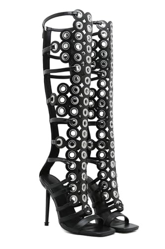 Image of STUPMARY Women Peep Toe Sandals Cut-outs Cross-tied Lace Up High Heeled Gladiator Sandals Zipper Over The Knee Bootie Summer