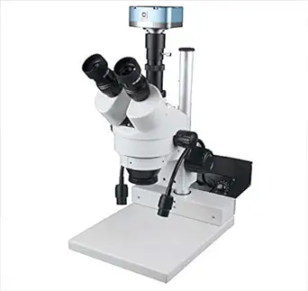 Radical 3.5x-22x Zoom Stereo PCB Soldering Microscope 200mm Working Distance 3Mpix Camera LED Fibre Optic Light