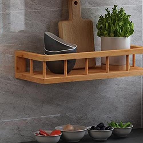 Exquisitos estantes de baño, carrito de ducha, estante de especias, madera de bambú, baño, cocina, estante de almacenamiento de pared, sin perforaciones, para colgar en la pared, condimento, organizad