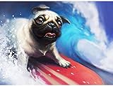 Surf Pug Diamond Painting Kit - pigpigboss 5D Full Diamond Painting Set Dog Diamond Dots Art Cute...