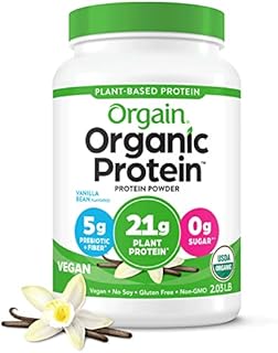 Orgain Organic Vegan Protein Powder, Vanilla Bean - 21g of Plant Based Protein, Low Net Carbs, Gluten Free, Lactose Free, No Sugar Added, Soy Free, Kosher, Non-GMO, 2.03 Lb