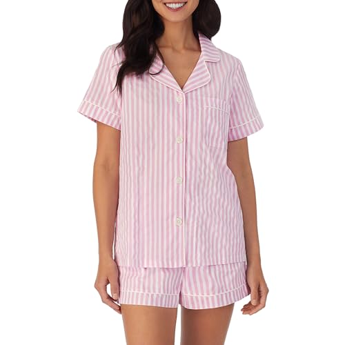 Image of Bed Head PJs Women's Short Sleeve Woven Cotton Sateen Shorty Pajama Set - Organic, Soft, Lightweight, Classic Fit Sleepwear