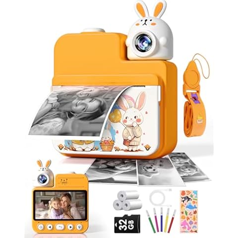 Kids Camera Instant Print Toys, Christmas Birthday Gifts for Girls Boys, 3.0” Autofocus Kids Digital Camera Toddler Camera for 3 4 5 6 7 8 9 10 11 12 Year Old Girl Boy with 32GB TF Card (Yellow) Cover