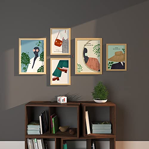 Image of PAINTINGMANTRA Wall Decor African Lady Set of 5 Framed Art Prints Gallery Paintings for Home, Bedroom, Living Room & Office (Size - 2-12 x 16 & 3-8 x 12 Inches)