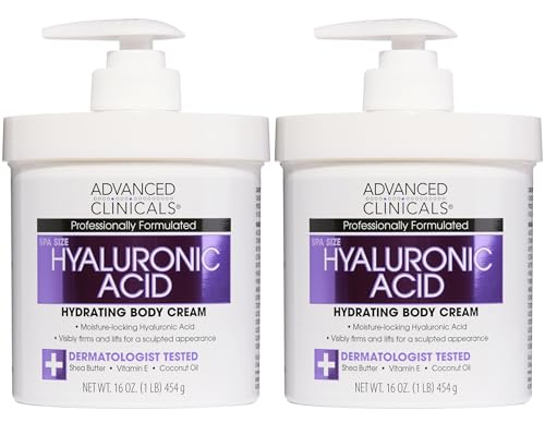 Advanced Clinicals Crème anti-âge à l'acide hyaluronique pour le visage, le corps, les mains. Hydratation instantanée pour la peau, taille spa. (2 - 473,6 g)