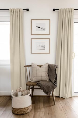Image of 100% Blackout Shield Linen Blackout Curtains for Bedroom 102 Inches Long, Back Tab /Rod Pocket Living Room Drapes, Thermal Insulated Blackout Curtains 2 Panels Set, 50 inch W x 102 inch L, NaturalFlax