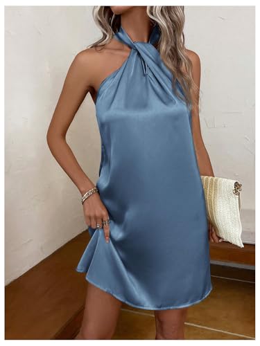 Image of Floerns Women's Pearl Beaded Halter Twist Sleeveless Tie Back Dress A Line Dress