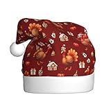 Poykopty Turkey Christmas Santa Hat for Adults,Holiday Unisex Xmas Hat for New Year Party Headwear