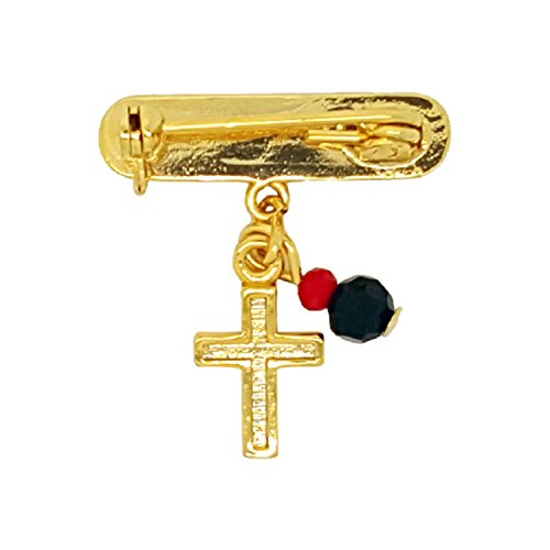 14KT GP BABY "DIOS ME BENDIGA" Y CRUZ AZABACHE BROCHE - "GOD BLESS ME" WITH CROSS EVIL EYE PIN2