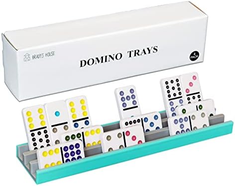 BRADYS HOUSE Two-Color Domino Racks Set of 4 (Gray/Turquoise), Domino Trays Plastic, Domino Tile Holders for Mexican Train, Chickenfoot and Other Domino Games, Dominoes Not Included