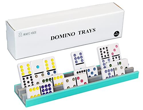 Bradys House Two-Color Domino Racks Set Of 4 (Gray/Turquoise), Domino Trays Plastic, Domino Tile Holders For Mexican Train, Chickenfoot And Other Domino Games, Dominoes Not Included #TOP13