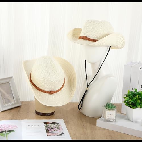 Image of JaGely 12 Pcs Straw Cowboy Hats for Women Men, Wide Brim Summer Hat Bulk Sun Protection for Western Themed Party