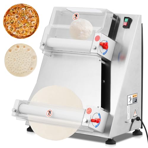 GarveeHome Commercial Pizza Dough Roller Sheeter,Max 16 in Automatic 370W Electric Pizza Dough Roller, Stainless Steel, Suitable for Noodle, Pizza Bread and Pasta Maker Equipment