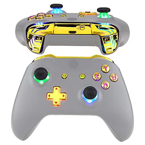 Image of eXtremeRate Multi-Colors Luminated Dpad Thumbsticks Start Back ABXY Action Buttons, Chrome Gold Classical Symbols Buttons DTFS (DTF 2.0) LED Kit for Xbox One S /X Controller - Controller NOT Included