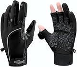 Riverruns Flexible Fishing Gloves Fleece Lining Windproof Ice Fishing Gloves Water-Repellent Touchscreen 3 Cut Fingers