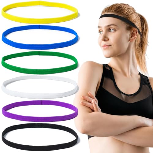 JEYORZY 6 Piezas Cinta Deportiva Pelo, Diadema Deportiva Elástica, Cinta Pelo Deporte Hombre Mujer Niño, Diadema Deportiva Fina Elásticas Antideslizantes, para Yoga Fútbol Jogging Correr