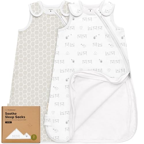 Image of 2-Pack Organic Baby Sleep Sacks, 100% Cotton 0.5TOG (Bumble Bear, 0-6M) | Soft Breathable, Baby Wearable Blanket, Toddler Sleeping Sack 0-6 Months, Easy to Wear Transitional Swaddles for Newborns