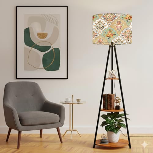 Image of Rellon Floor Lamp with 3 Storage Shelves, Metal FloorLamp for Living Room Standing Home Decoration FloorLamp Shade Reading for,Office,Kitchen,Bedroom (A4)