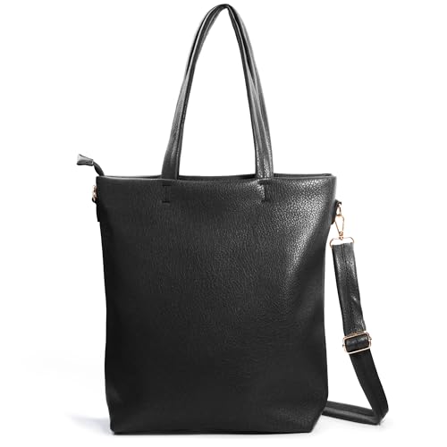 HOXIS Bolsa feminina vertical com alça de ombro removível, bolsa de ombro de couro vegano, Preto