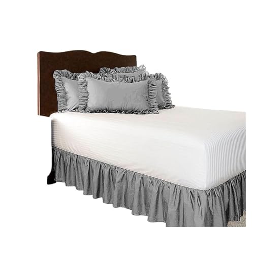 Falda de Cama Falda de Cama, Camisas elásticas envolventes Blancas, sin Superficie, Faldas Twin/Full/Queen/King, 40cm Altura, Uso en casa y Hotel para decoración de la Cama(Gray,200x200x38cm)