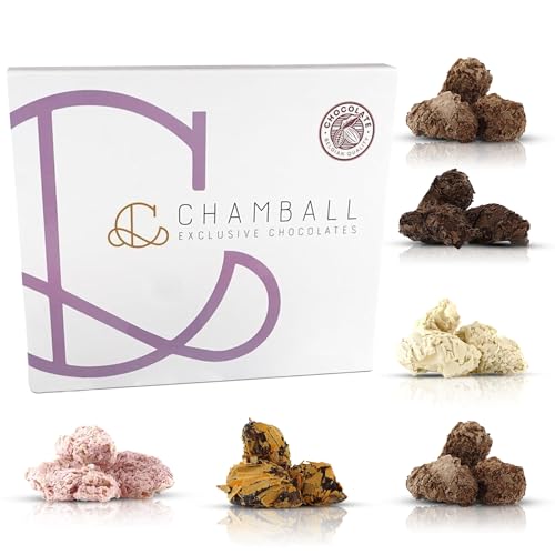 Caja de Chocolates para Regalar, 24 Trufas de Chocolate Belga Artesano: Chocolate Blanco, Chocolate Negro, Chocolate con Leche, Mango, Fresa y Naranja, Rocas de Chocolate ideal caja regalo Chocolate