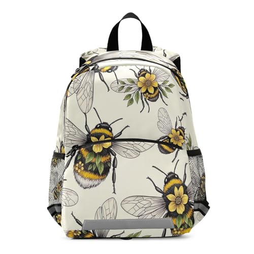 Yellow Flowers Leaves Wings Toddler Backpack for Girls Boys, Small Kids School Bag Travel Bookbag