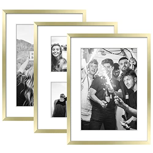 Artbyhannah 3 Pack 11X14 Gold Picture Frames Collage Set For Wall Decor- Made To Display Photo 8X10 And 5X7 With Mat Or 11X14 Without Mat For Modern Gallery Wall Kit And Home Decoration #TOP13
