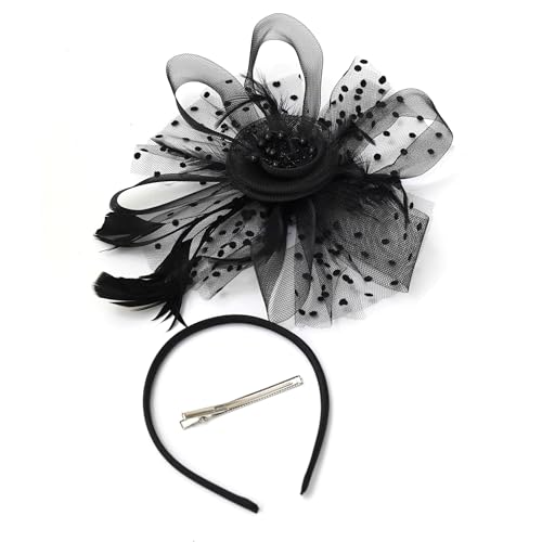 Fascinators Hats 20s 50s Pillbox Hat Cocktail Tea Party for Women (Black, One Size)