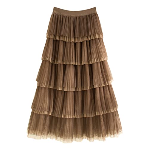 Jupe mi-longue en tulle femme marron beige auburn taille unique élastique