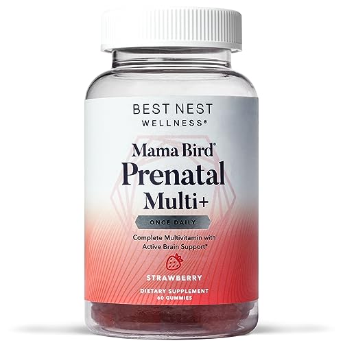 Best Nest Wellness Mama Bird Gummy Prenatal Vitamins, Methylfolate (Folic Acid), Natural Whole Food Blend, Vegan, 2 Gummies per Serving, Strawberry, Includes Bonus Healthy Pregnancy Secrets, 60 Ct