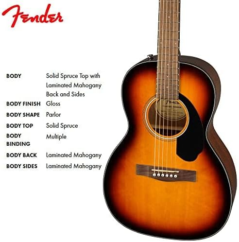 Fender CP-60S Parlor Acoustic Guitar, side view