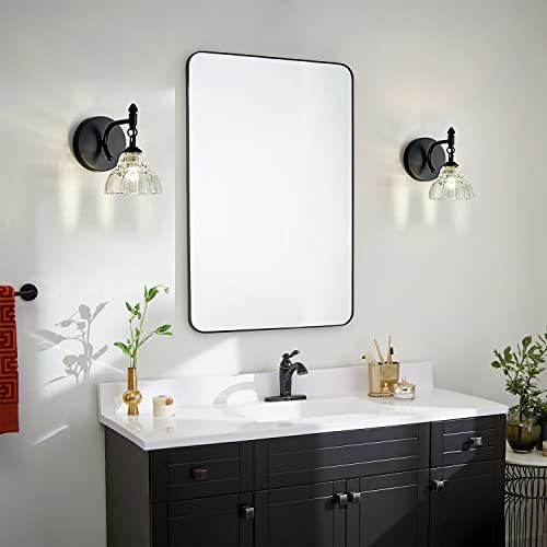 Image of Modern Bathroom Vanity Lights - Matte Black Wall Sconces with Over-Mirror Light Fixture for Bathroom, Powder Room