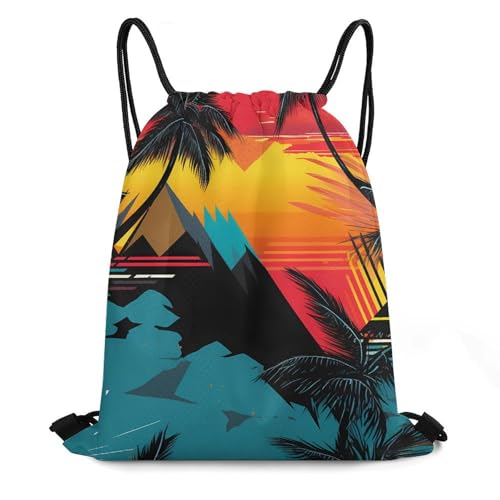 Tropical Palm Tree Geometric Drawstring Backpack Durable Sport Gym Bags Daypack for Men Women 35 * 42cm