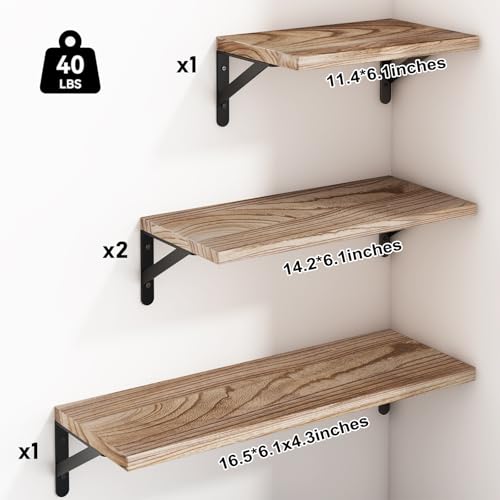 Image of YGEOMER Floating Shelves for Wall Mounted Wall Shelves for Bedroom, Bathroom Storage, Living Room and Kitchen Farmhouse Decor(4 Different Sizes)