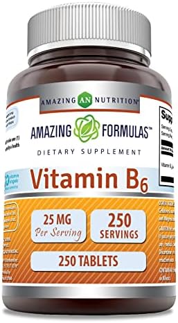Amazing Formulas Vitamin B6 Pyridoxine 25mg 250 Tablets Supplement | Non GMO | Gluten Free | Made in USA
