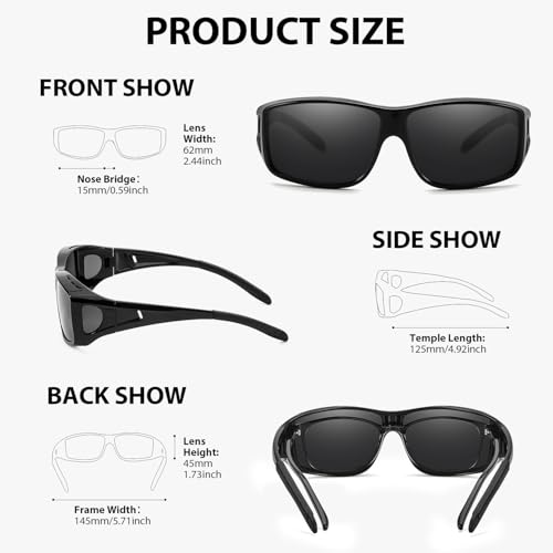 VIEWBETTER® Polarized Fit Over Glasses Sunglasses for Men Wrap Around Shades UV Protection Wear Over Eyeglasses SG03123